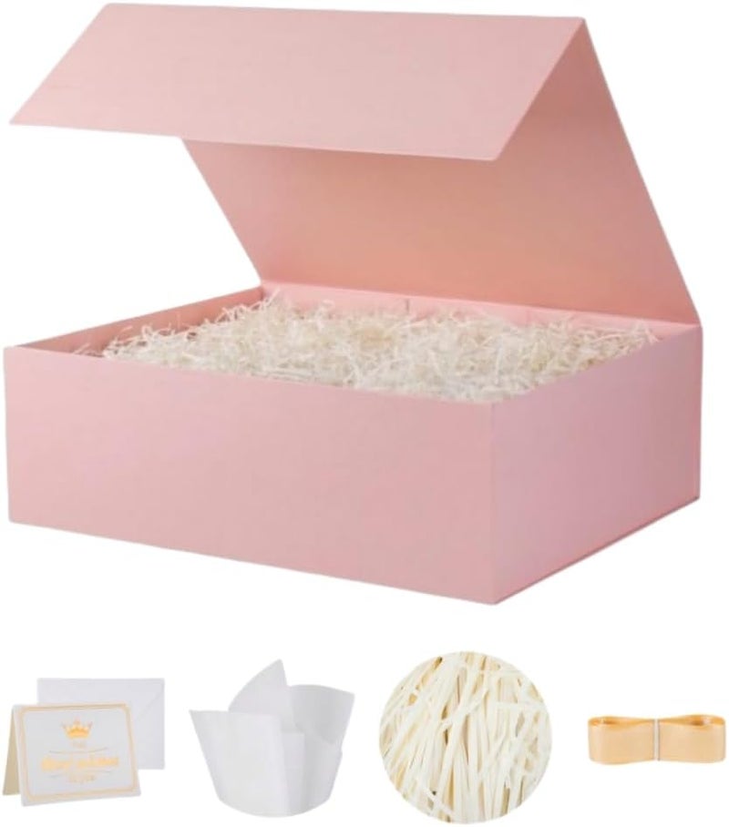 UoeRing 1 Pcs Pink Gift Box 11.5x8x4 inch Luxury Gift Box for Presents with Magnetic Lid Collapsible,Birthday,Christmas,Contains Card, Ribbon, Tissue Paper,Shredded Paper Fille - Image 1